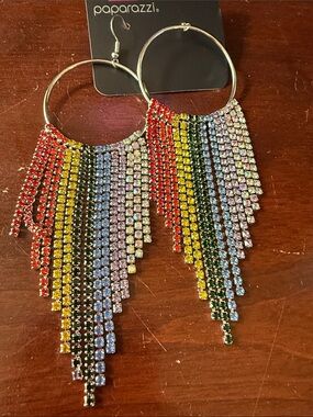 paparazzi Red Yellow Green Blue Purple Fringe Hoop Earrings
